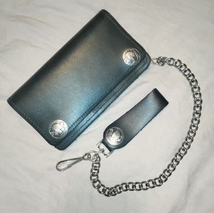 New leather wallet, mens/unisex, black, with chain
